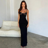 French Lace Splicing Sling Maxi Dress Slim